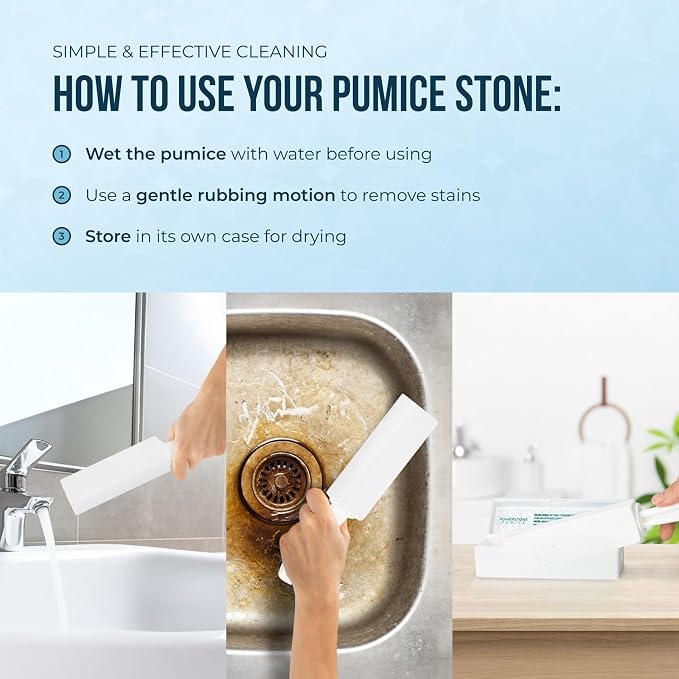 Powerstone Pumice Stone Toilet Bowl Cleaner with Handle (6-Pack) – Heavy-Duty Hard Water Stain Remover for Toilets, Grills, Tiles, and Pools – Non-Scratch Scouring Stick for Deep Cleaning