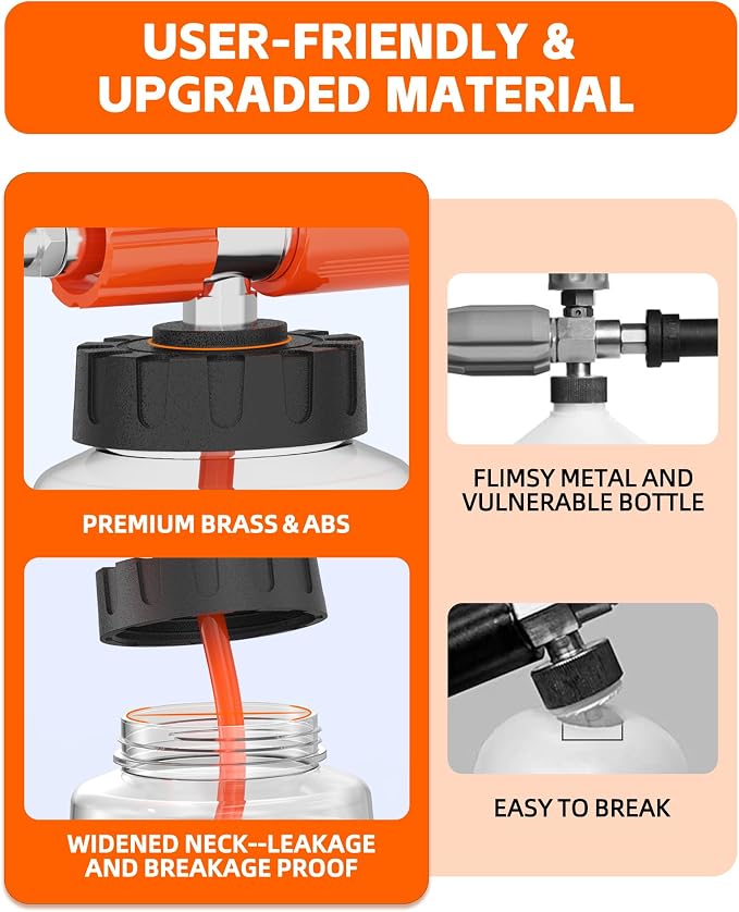 Foam Cannon for Pressure Washer with 1/4" Quick Connector, Wide Mouth Foam Cannon, Adjustable Soap Cannon for Car Wash, Additional 1.1mm Orifice Nozzle (Orange)