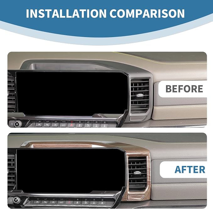 for Silverado Center Dashboard Tray Panel Trim Cover for Chevy Silverado 2022 2023 2024 Wood Grain Interior Accessories 2pcs
