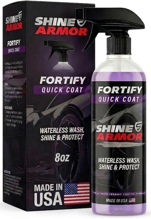 SHINE ARMOR Fortify Quick Coat - 8oz Ceramic Waterless Detailer Spray | 3-in-1 Wash, Wax & Nano-Ceramic Coating | Mirror Shine, Zero Streaks, No Dust Residue | 6-12 Month Protection | Made in USA | 8 Fl Oz - Waterless Wash, Wax and SiO2 Sealant Adds Sl...