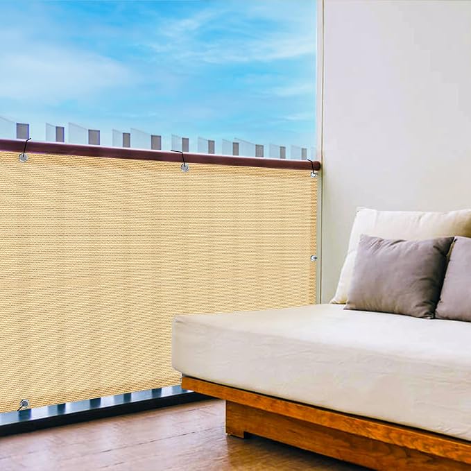 LOVE STORY 3.3' x 19.7' Balcony Privacy Screen Cover for Apartment, Sand | HDPE Fabric, 95% UV Block, Fence Cover for Patio Deck, Railing Screen for Porch, Privacy Protective, Custom Size Available