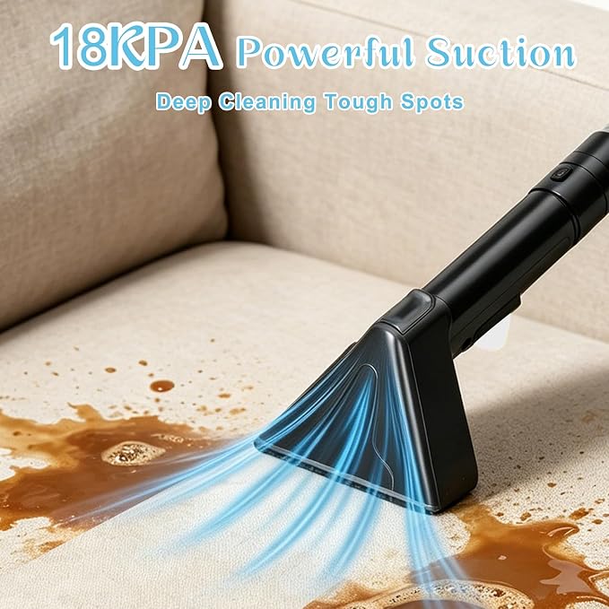 18Kpa Carpet Cleaner Machine, Portable Carpet and Upholstery Cleaning Machine, Deep Cleaning for Rugs, Couch, Car Interiors Stains, Pet & Family Friendly, 120V (WHITE)