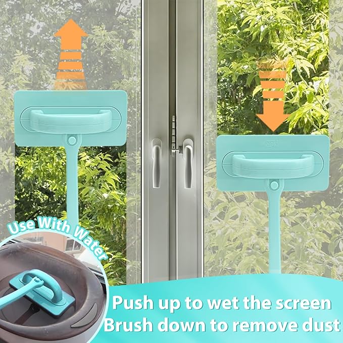 Professional Window Screen Cleaner- Large Brush Face for Door Mesh Cleaning- Detachable Mesh Screen Cleaning Tool- Wet and Dry Dual-Use (Two Brush Heads)