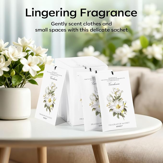 MYARO Scented Sachet House Air Freshener - 12 Pack Long Lasting Gardenia Fragrance Deodorizer for Home Closet Drawer Car