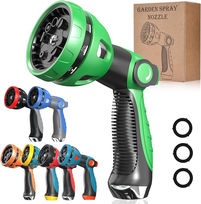 Garden Hose Nozzle - 10 Adjustable Patterns Metal High Pressure Hose Nozzle, Garden Hose Spray Nozzle with Thumb Control Design, Hose Sprayer for Garden & Lawns Watering, Cleaning, Pets & Car Washing