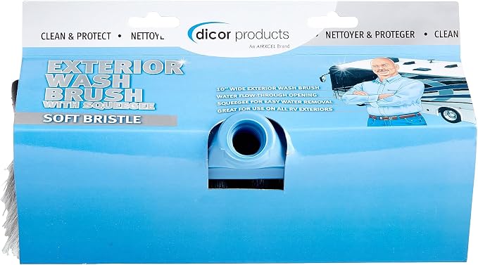 Dicor CP-SB10SQE Soft Bristle Exterior Wash Brush with Squeegee for Exterior RV Roof Cleaning and Maintenance