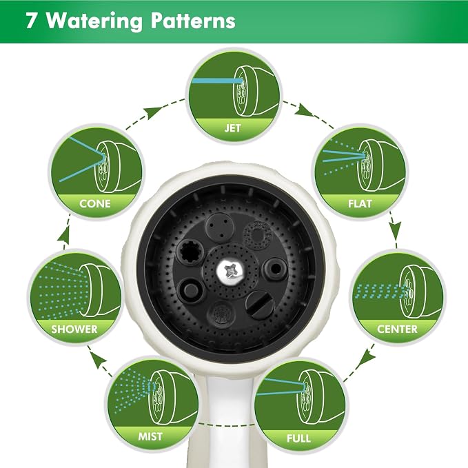 RESTMO Heavy Duty Metal Hose Wand, Watering Wand for Garden Hose | 180° Swivel Ratcheting Head, 16'' Hose Sprayer, 7 Spray Patterns, Flow Control, Ideal for Hanging Baskets & Shrubs, White