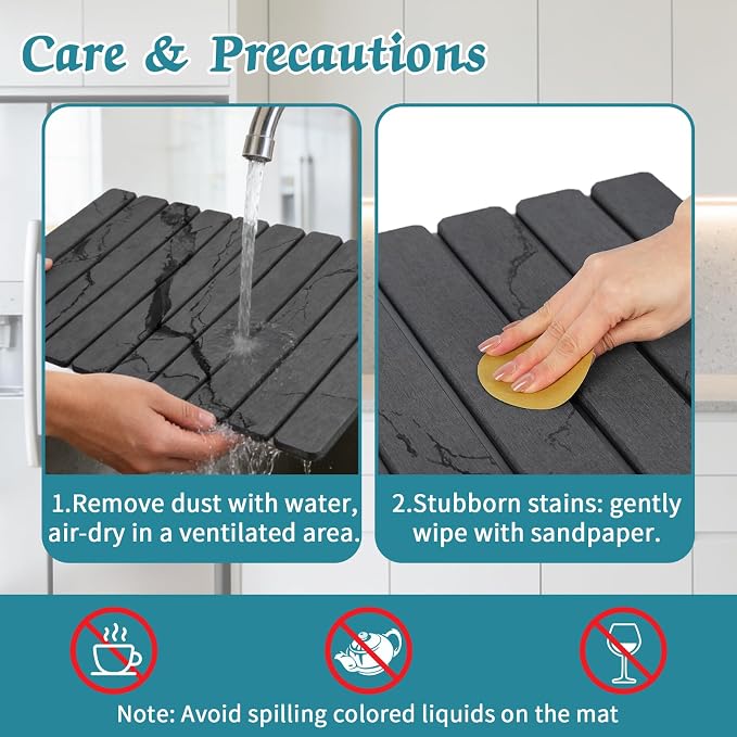 Stone Dish Drying Mat for Kitchen Counter, 24''×15'' Dishes Drying Matt Kitchen Counter, Absorbent Diatomaceous Earth Bath Quick Dry Mats for Tableware, Bottles and Cup(Dark Grey Marble)