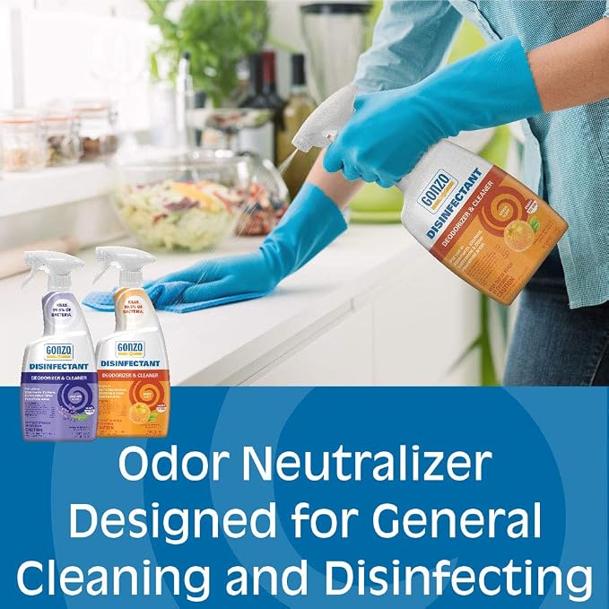 Gonzo Disinfectant Spray & All Purpose Cleaner - 24 Ounce (2 Pack) Lavender - Odor Eliminator, Disinfectant, Flood Fire Water Damage Restoration