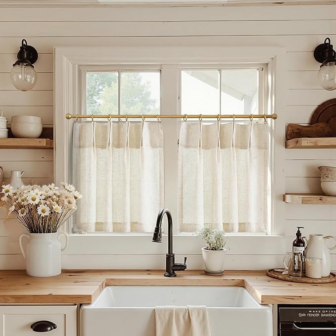 jinchan Linen Pinch Pleated Back Tab Tier Curtains,26x30,2 Panels,Natural | Light filtering,small window treatment,cafe curtains,machine washable,farmhouse,kitchen,bathrooms,laundry