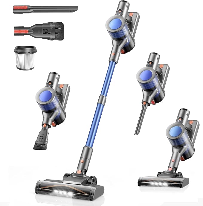 Dzaki Cordless Stick Vacuum Cleaner, 650W 55KPa Brushless Motor, 60-Min Runtime, Detachable Battery, Anti-Tangle, Self-Standing, Vacuum Cleaners for Home, Pet Hair, Carpet & Hardwood Floors