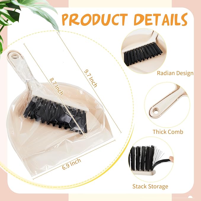 Sliner 18 Pack Mini Dustpan Brush Set Small Broom Set Bulk,Blue, Pink,Beige | Nesting Snap Plastic Dust Pans with Brush, Small, Handheld, Portable, Cleaning, Suitable for Desktop Pets Care Camping