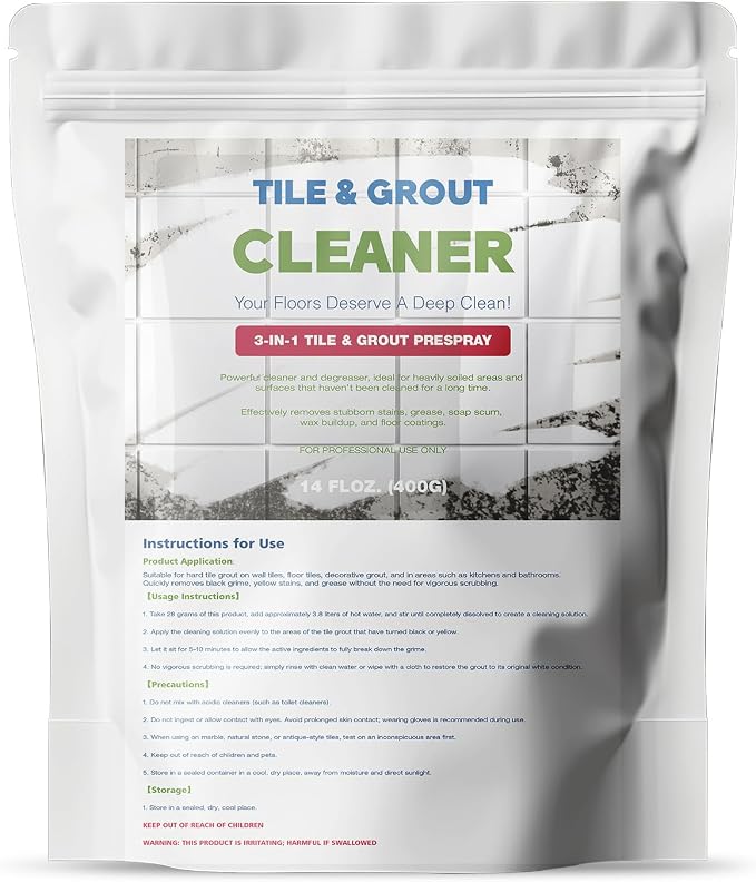 Tile & Grout Cleaner -for Deep Cleaning Concrete, Floors, Stains, Grease | Fast-Dissolving Powdered Solution for Deep Cleaning Tough Stains, Ideal for Residential & Commercial Use -14 OZ