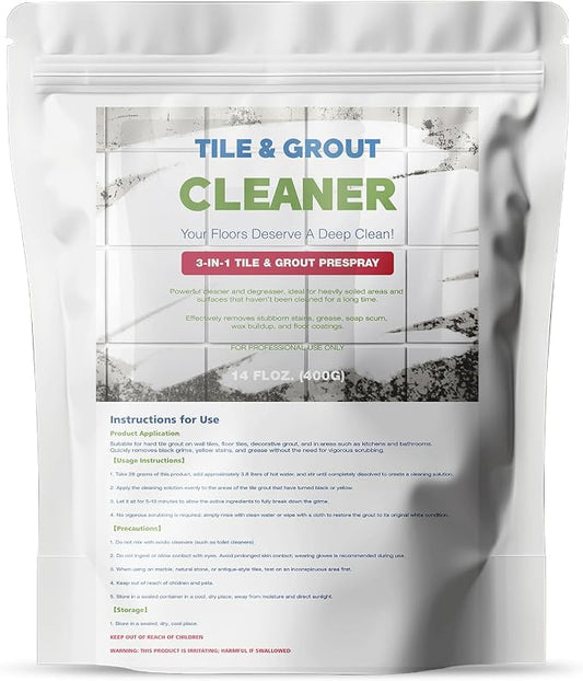 Tile & Grout Cleaner -for Deep Cleaning Concrete, Floors, Stains, Grease | Fast-Dissolving Powdered Solution for Deep Cleaning Tough Stains, Ideal for Residential & Commercial Use -14 OZ