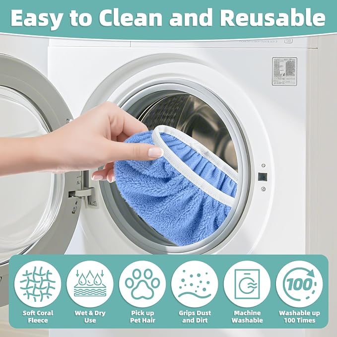 Reusable Mop Pads Compatible with Swiffer Sweeper Mop, Microfiber Dry Sweeping Cloths & Machine Washable Wet Pads Refill for Use on All Sealed Floors - Stone, Hardwood, Laminate & Tile (10 Blue)