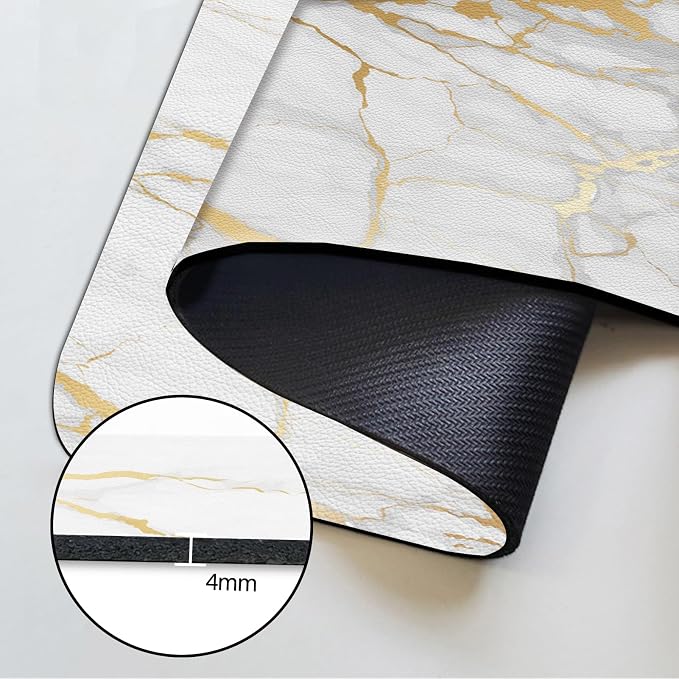 MCALK Marble White Coffee Mat for Kitchen Counter, Gold Dish Drying Pad with Anti-Slip Rubber Base, Absorbent Kitchen Sink Mat with Modern Art Decor, Marble White 12"x20"