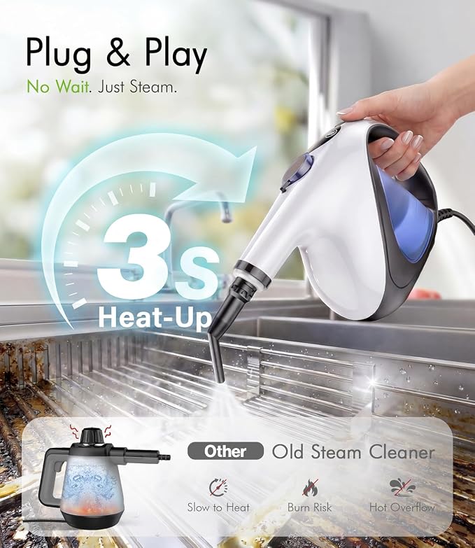 Handheld Steam Cleaner for Home Cleaning 3s Instant Heat-Up No Need to Wait | Only 2 LB Light Weight Easy Refill Portable Steamer Cleaner Hand Held for Furniture Couch Grout Walls Kitchenware Cleaning