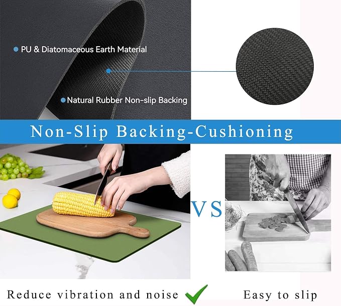 Dish Drying Mat for Kitchen Counter,Drying Mat for Dish Rack,Absorbent Hide Stain Rubber Mat,Coffee Mat, Kitchen Counter Mat (Green, 12"x19")