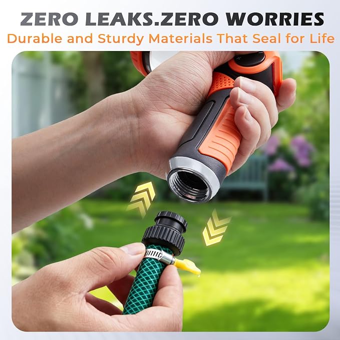 Garden Hose Nozzle High Pressure Leak Proof Spray Water Hose Nozzle Sprayer | Thumb Control 10 Spray Patterns On Off Valve Non-Slip Grip Hose Sprayer Nozzle for Plants & Lawns Watering,Car&Pet Washing