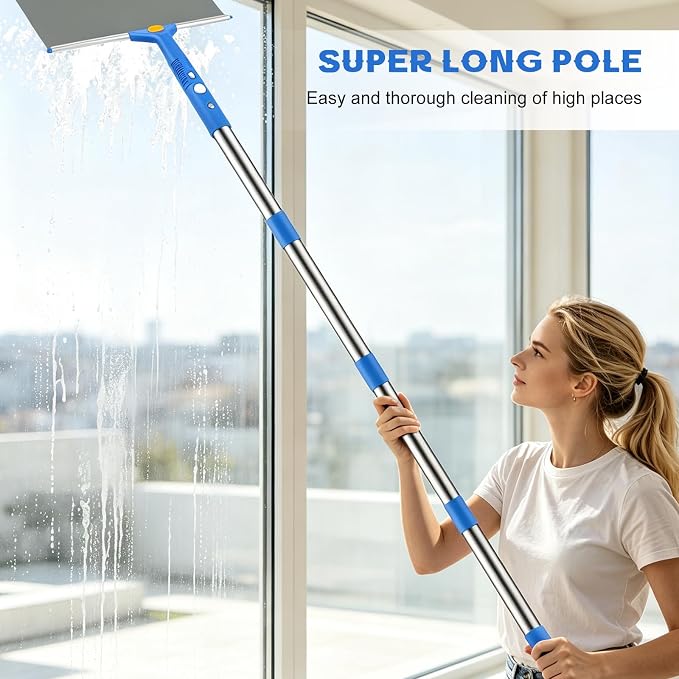 SetSail Window Cleaning Kit with Bucket 3 Gallon for Home Outdoor, Blue | Window Squeegee and Microfiber Scrubber, 64" Window Washing Kit, Professional Window Cleaner Tool for Commercial Car