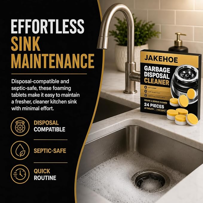 XL Foaming Garbage Disposal Cleaner and Deodorizer, Lemon Scent Kitchen Sink & Drain Odor Eliminate Tablets, Break Down Grease Buildup, Residue & Grime,12 Pack for Monthly Maintenance, Septic Safe