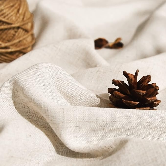 jinchan Beige Rustic Linen Rod Pocket Kitchen Curtains, 26x24, 2 Panels | Light filtering, cafe curtains, machine washable, farmhouse, kitchen, bathrooms, laundry, small window, over sink