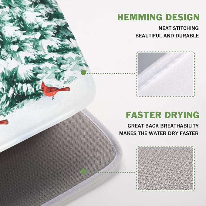 Giwawa Winter Gnome Dish Drying Mat Pine Tree Dishes Pad 16"x18" Microfiber Absorbent Fast Dry Drainer Rack Mats Protector for Kitchen Countertop