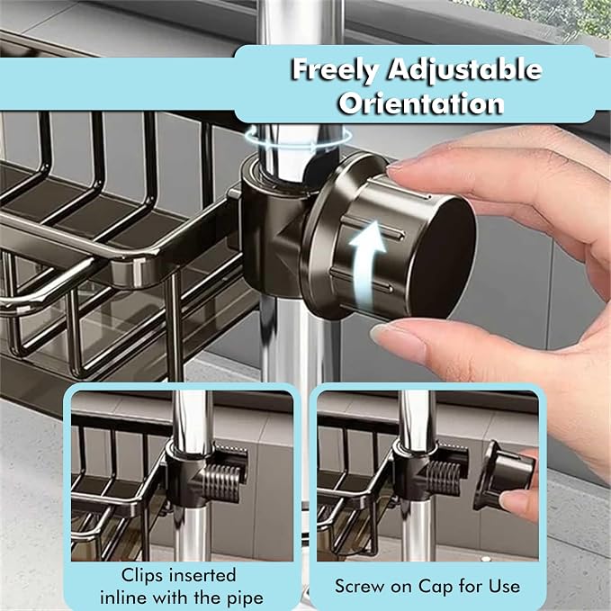 Kitchen Sink Faucet Organizer – Compact Design for Round Faucets (10.6 × 5.7 cm) – Black (Left)