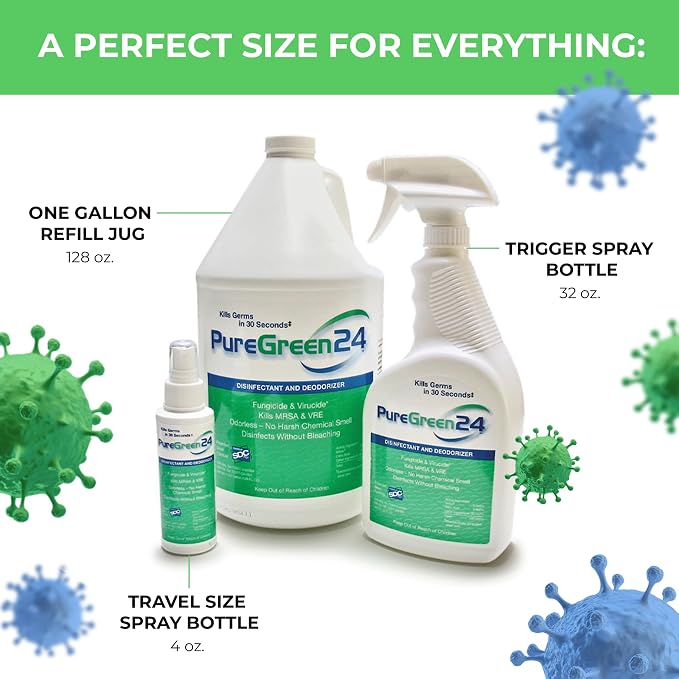 Safe & Effective Disinfectant. Kills Deadly Germs including RSV COVID-19 Norovirus MRSA Staph 2026 flu Bird flu Contains no toxic chemicals odorless child & pet safe 3 4oz spray bottles