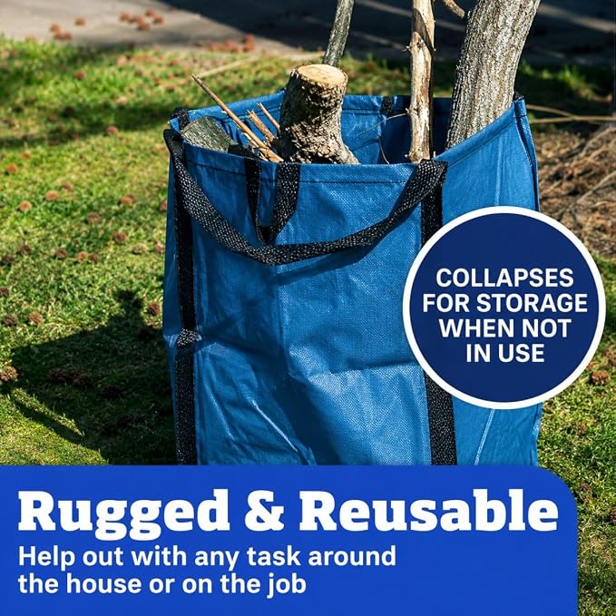 DURASACK Heavy Duty Home and Yard Bags 48-Gallon Reusable Self-Standing Lawn and Leaf Bags Garbage Can with Reinforced Handles, Ocean Blue, 3 Pack