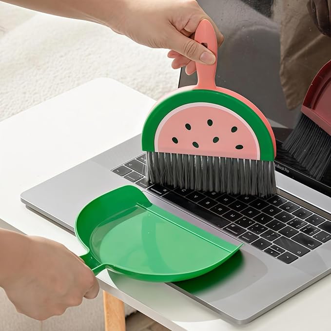 1Pcs Small Broom and Dustpan Set Cute Little Yellow Green Hand Mini Broom and Dustpan Set for Home Sofas Kitchen Countertops Storage Shelves Bathrooms Pet Areas