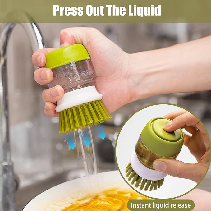 Soap Dispenser with Dish Brush and Storage Bracket, Easy to Clean Kitchen Utensils and Sink, Gray