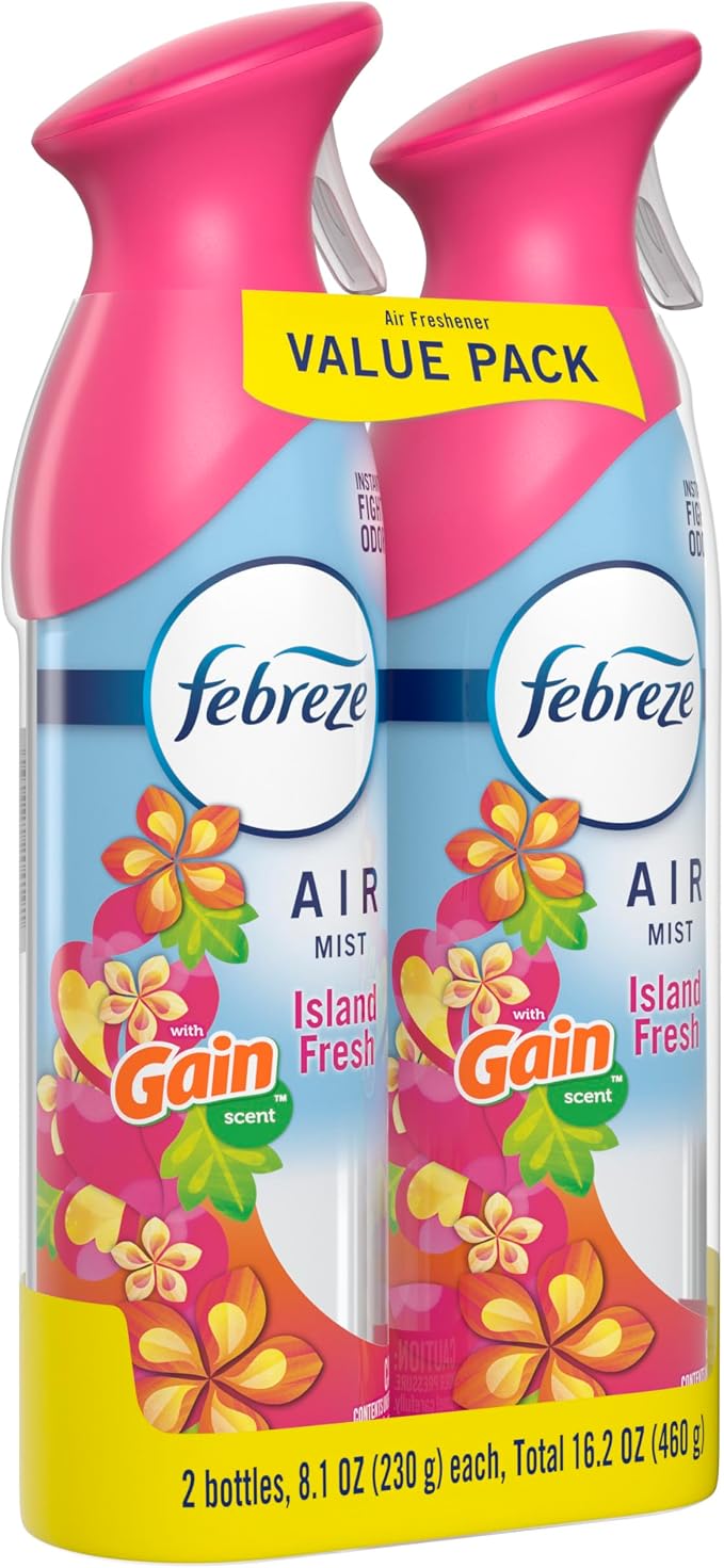 Febreze Air Mist, Air Freshener Spray, Odor Fighting Room Spray, Deodorizer for Home Bathroom Kitchen Office Apartment Dorm Room Classroom, Gain Island Fresh Scent, 8.1oz (Pack of 2)