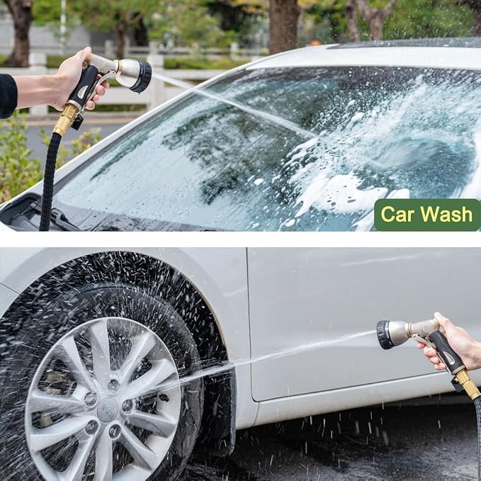 FANHAO Metal Garden Hose Nozzle Heavy Duty, 8 Spray Patterns, High Pressure | Rustproof Leak Proof, Comfortable Non-Slip Handle, Hands-Free Lock, Hose Sprayer Nozzle for Watering Plant, Car & Pet Washing