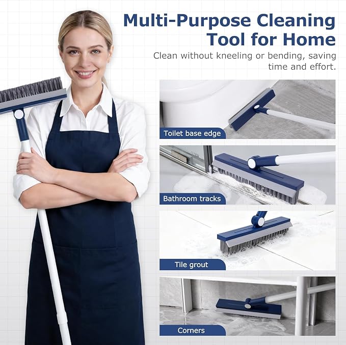 IVYROLL Grout Brush with Long Handle, Grout Cleaner Brush for Tile Floors, Stiff Bristles for Crevice, Tile Line, Shower, Kitchen, Bathroom