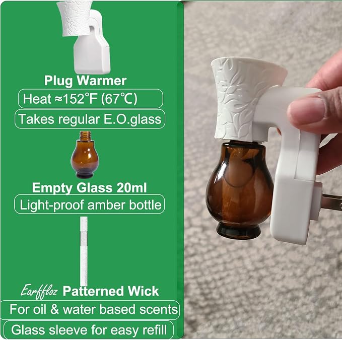 Blank Plug in Air Freshener Polarized Wall Plug Oil Diffuser for DIY Characteristic Home Scent from Natural Essential Oil, EO+Water, Fragrance Refill (White 1 Set)