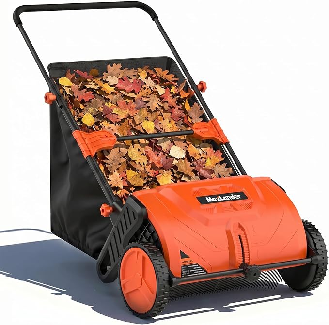 MAXLANDER 21-Inch Push Lawn Sweeper with 3.5 Cu.Ft. Collection Hopper, Manual Leaf & Grass Sweeper, Adjustable Brush Height for Lawn, Yard and Garden Cleanup Grass Catchers