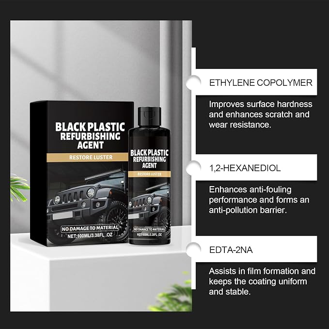 Trim Restorer Automotive 100ml Detailing | Oxidation Remover with Gloves and Sponge for Detailing Restoration Shine Interior Black Trim Dashboard
