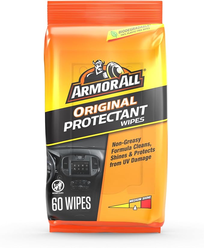 Armor All Car Protectant Wipes, Interior Car Wipes with UV Protection Against Cracking and Fading, 60 Wipes