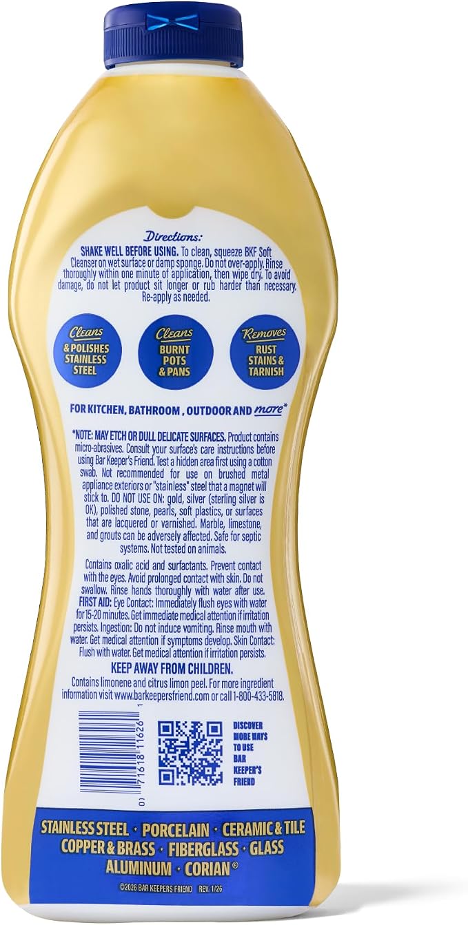 Bar Keepers Friend Soft Cleanser Liquid, 13 oz x 2, Multipurpose Surface Cleaner, Soap Scum & Grease from Stainless Steel & More