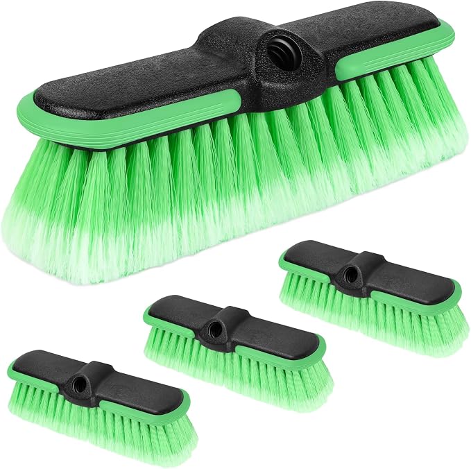 Car Wash Brush Head 10", Soft Bristle Car Cleaning Brush Srub Brush Attachment for Extension Pole, Outdoor Cleaning Tool for Window, Wall, Floor, Deck, Patio （4 Pack）