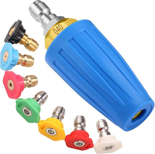 4000 PSI Blue Turbo Nozzle Pressure Washer with 7 Tips | 1/4 inch quick connect tips with 0, 15, 25, 40 and 65 degree, rinse and soap nozzles for car, concrete, driveways and brick.