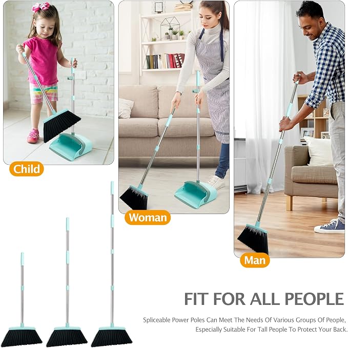 Broom and Dustpan Combo Set,55" Long Handle,Green | Heavy Dust,Dustpans with Broom Combo,House Accessories for Home, Kitchen,Office,Classroom,Apartment,Pet Hair