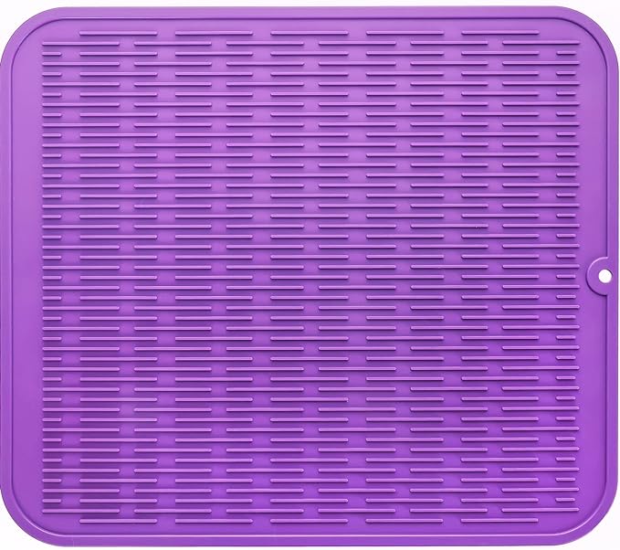 MicoYang Silicone Dish Drying Mat for Multiple Usage,Easy clean,Eco-friendly,Heat-resistant Silicone Mat for Kitchen Counter or Sink,Refrigerator or Drawer Liner Purple XL 18 inches x 16 inches