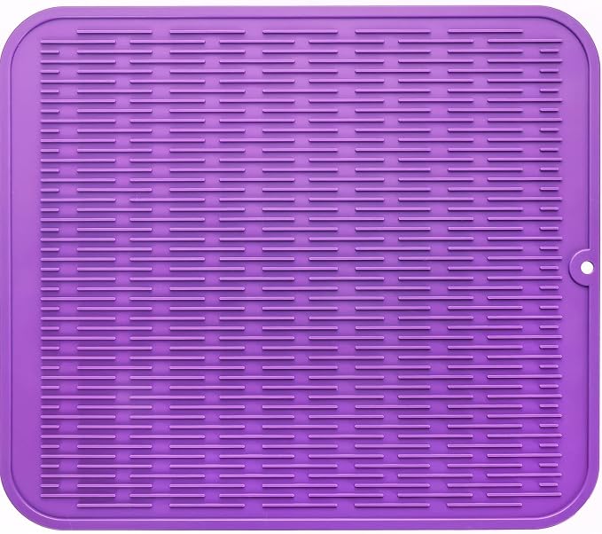 MicoYang Silicone Dish Drying Mat for Multiple Usage,Easy clean,Eco-friendly,Heat-resistant Silicone Mat for Kitchen Counter or Sink,Refrigerator or Drawer Liner Purple 2XL 24 inches x 18 inches