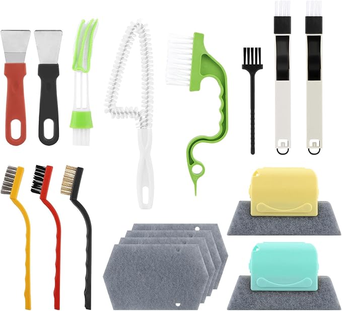 Window Sill Cleaner Tool, 13 Pcs Window Track Cleaning Tools Set, Deep Clean Groove Gap Cleaning Brush Kit for Window Tracks, Sliding Doors, Tile Lines, Car Vents, Keyboards