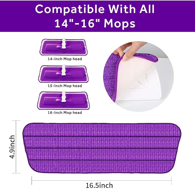 16.5" Microfiber Mop Pads Refills, 3 Pack Reusable Replacement Heads | reusable wet mop refills, machine washable for 14-16 inch spray mops, hardwood floors, dust cleaning & scrubbing