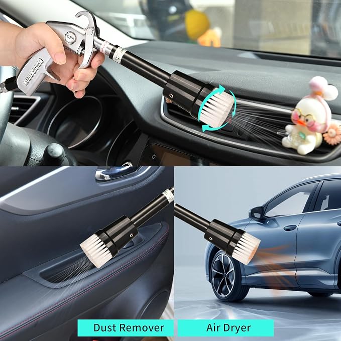 GOCCIDA High Pressure Tornado Dry Car Cleaning Gun Detailing Air Tool | Air Blow Gun for Car Detailing Car Duster High Pressure Interior Cleaner Car Interior Detailing Kit with Brush Nozzle