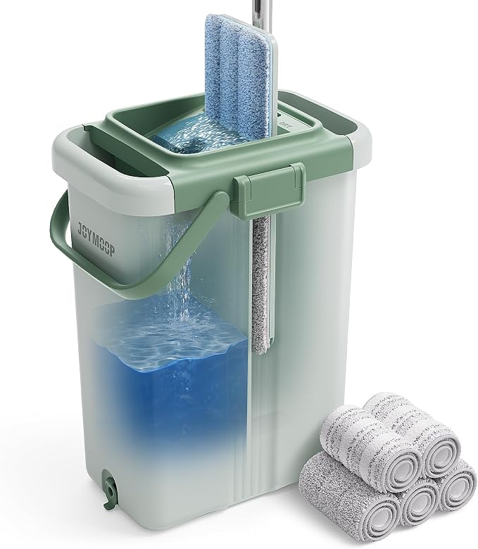 JOYMOOP Mop and Bucket Set – Commercial and Household Floor & Wall Cleaner with Long Handle, Includes 5 Microfiber Mop Pads for Easy Use