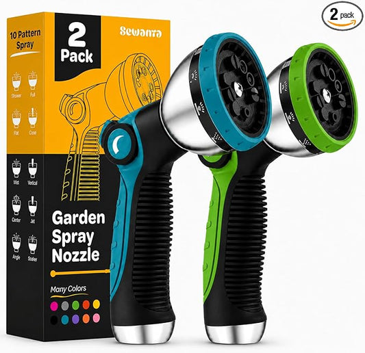Hose Nozzle [2 Pack] Heavy Duty Hose Sprayer With 10 Adjustable Watering Patterns. Thumb Control Design, Comfortable Ergonomic Grip, Garden Hose Nozzle for Watering Plants & Lawns/Fun showers/Cleaning